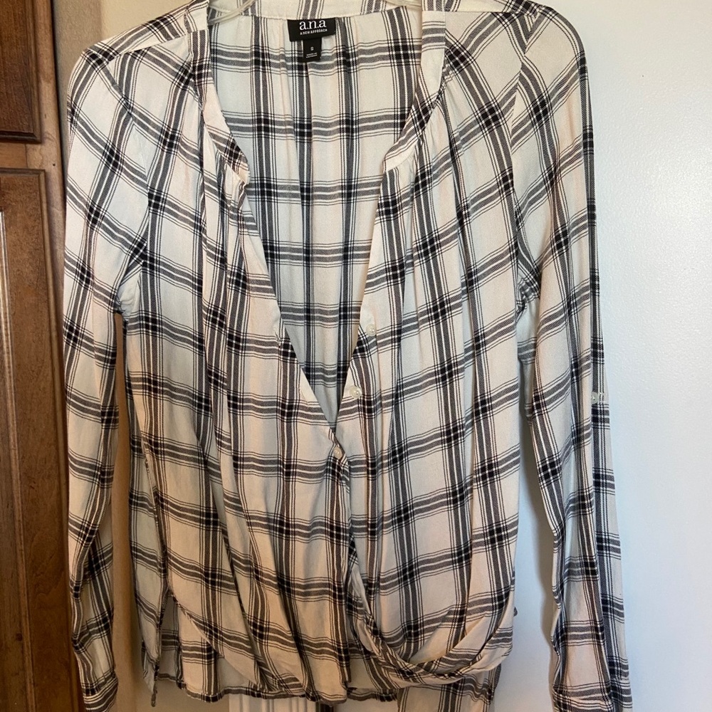 Black and white plaid button up. Size small